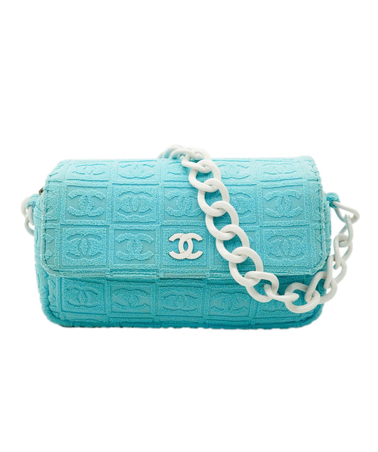 Chanel Logo Shoulder Bag Terrycloth Blue White  DBXS2405