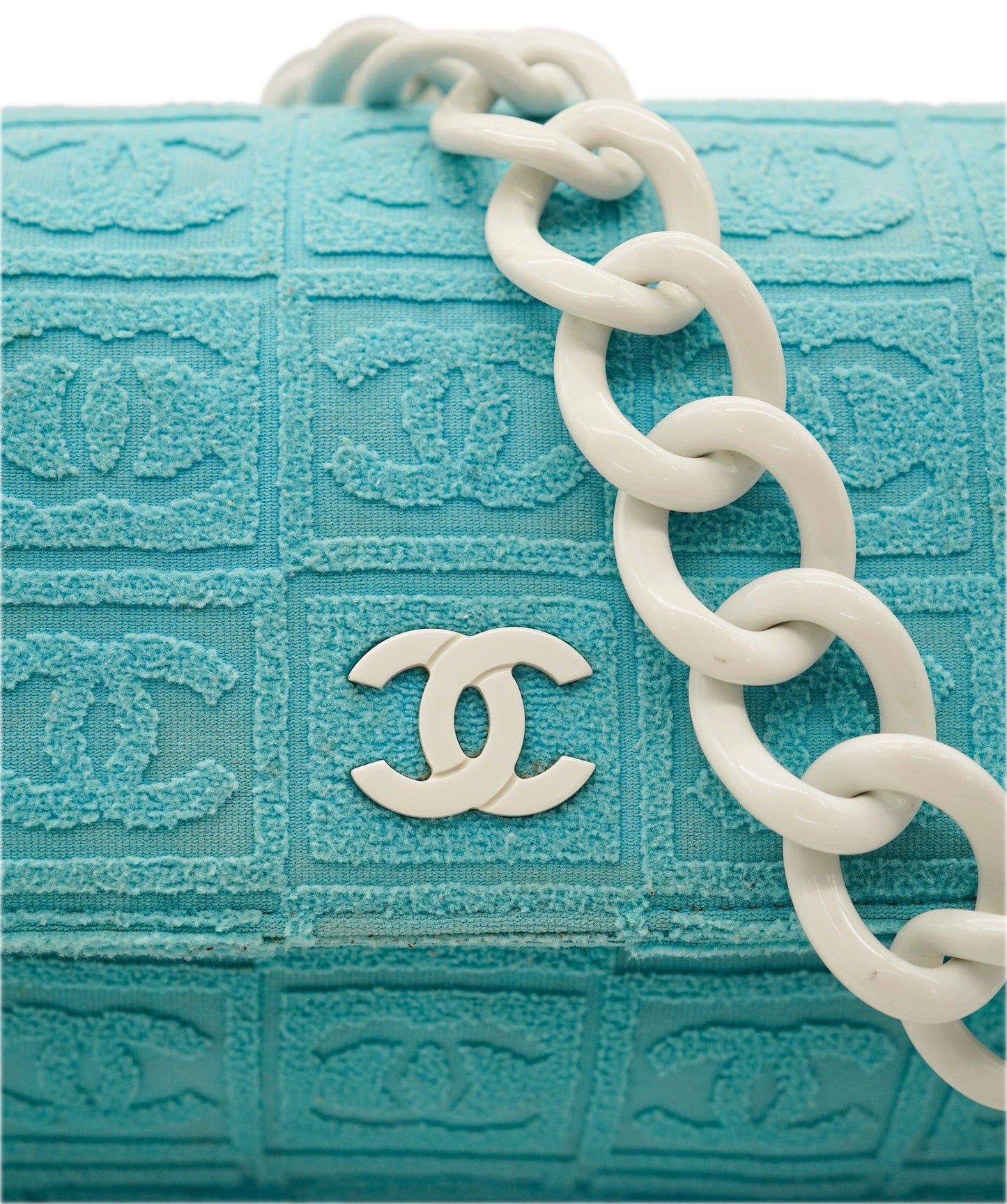Chanel Logo Shoulder Bag Terrycloth Blue White  DBXS2405
