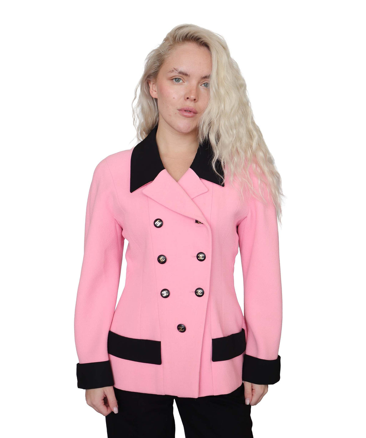 Chanel Pink & Black Collection 25 CC Coco Mark Jacket Size 38 DXBS2562
