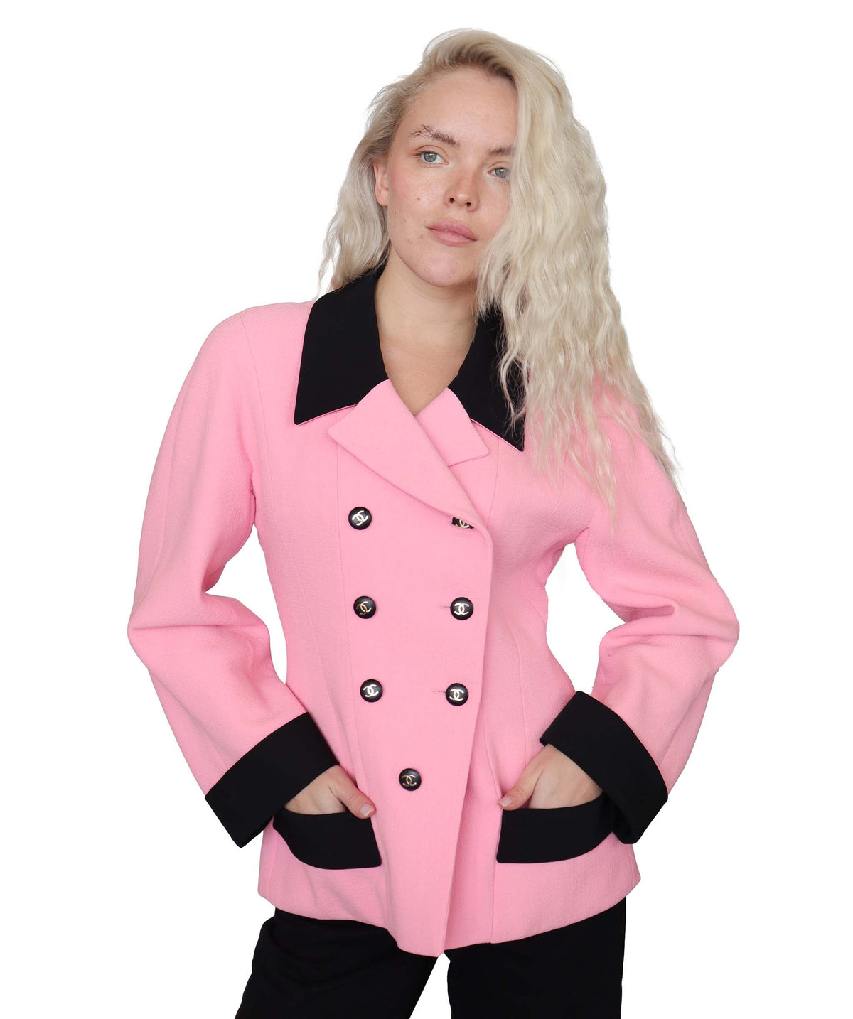 Chanel Pink & Black Collection 25 CC Coco Mark Jacket Size 38 DXBS2562