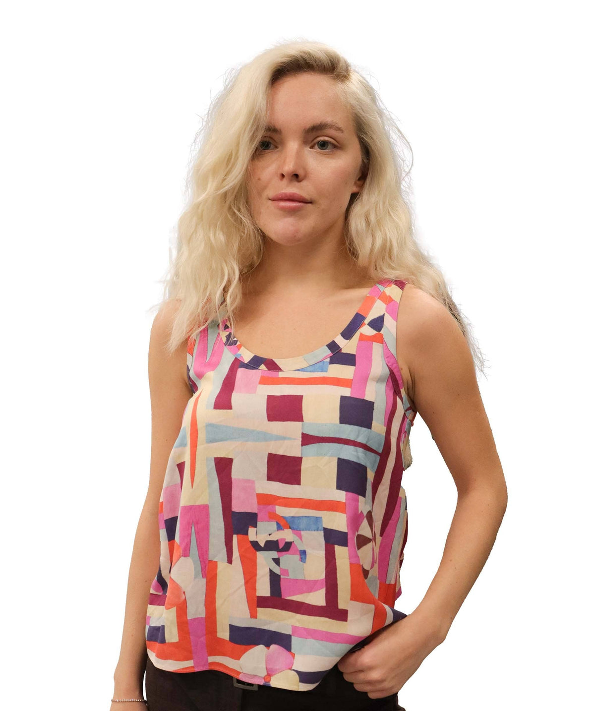 Chanel pink/ purple patterned silk tank top DXBS2542