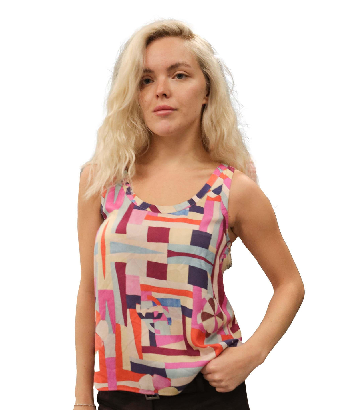 Chanel pink/ purple patterned silk tank top DXBS2542