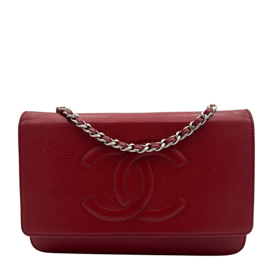 Chanel Timeless CC Red Wallet On Chain in Caviar Leather, Silver hardware C2411-002483VZ