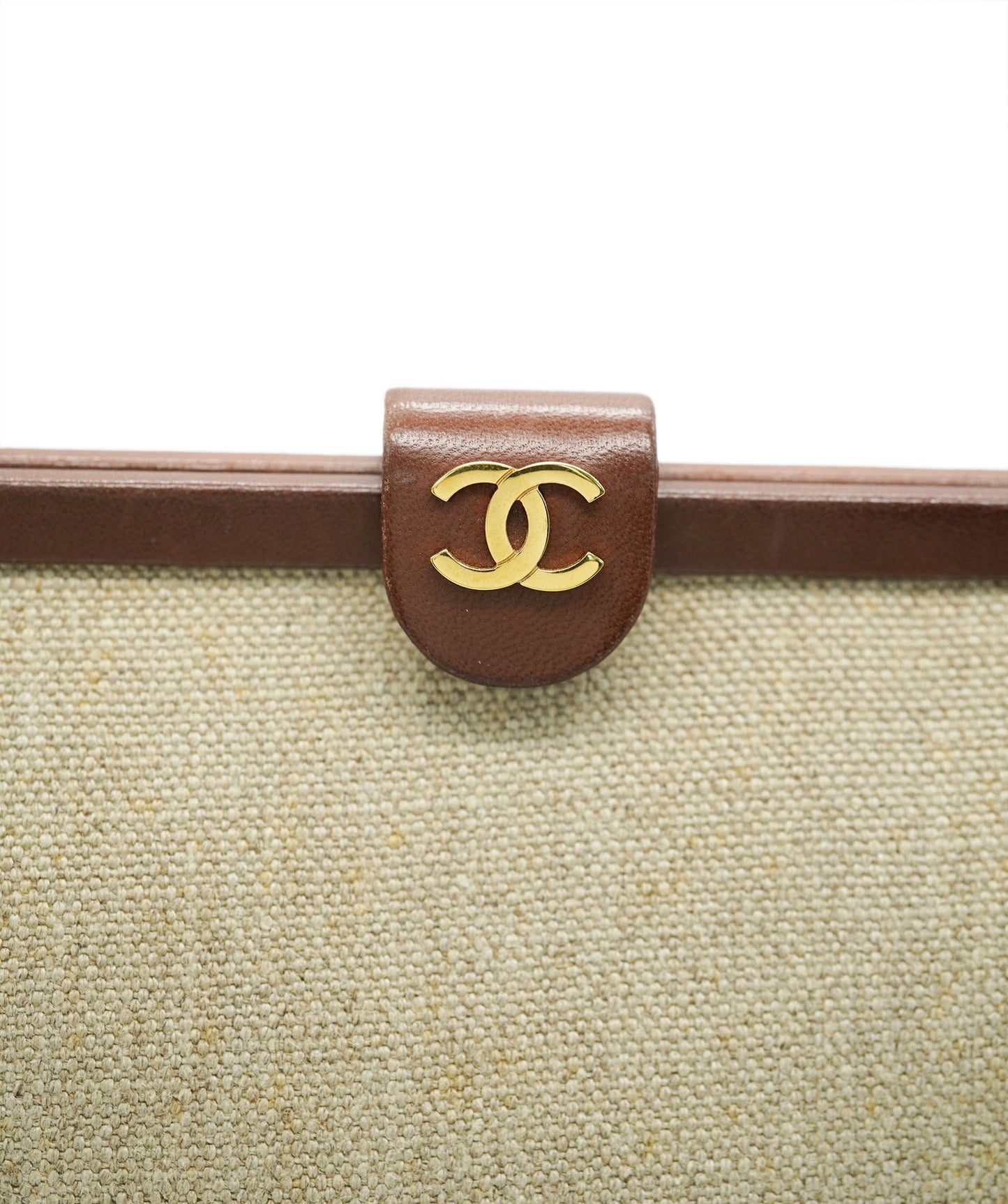 Chanel Vintage Beige Linen CC Frame Shoulder Bag DBXS3244