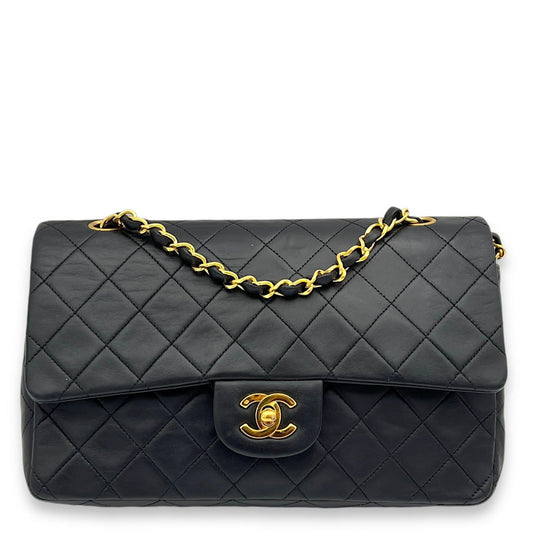 Chanel Vintage CC Double Flap Medium Black Shoulder Bag in Lambskin, Gold hardware S2410-002116VZ