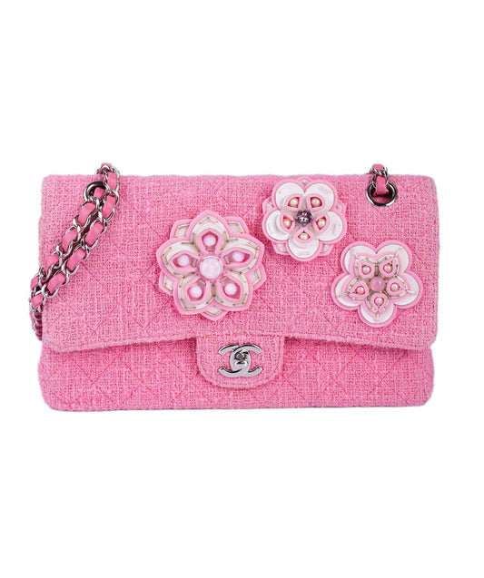 Chanel 2016 Tweed Medium Pink Flower Flap Handbag DBXS2988