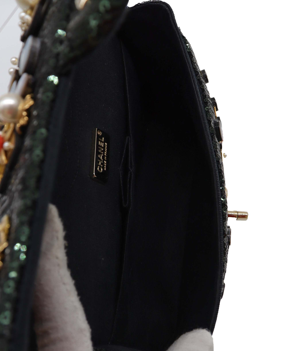 RTV Chanel Black and Green Embellished Classic Flap - DXBS2776