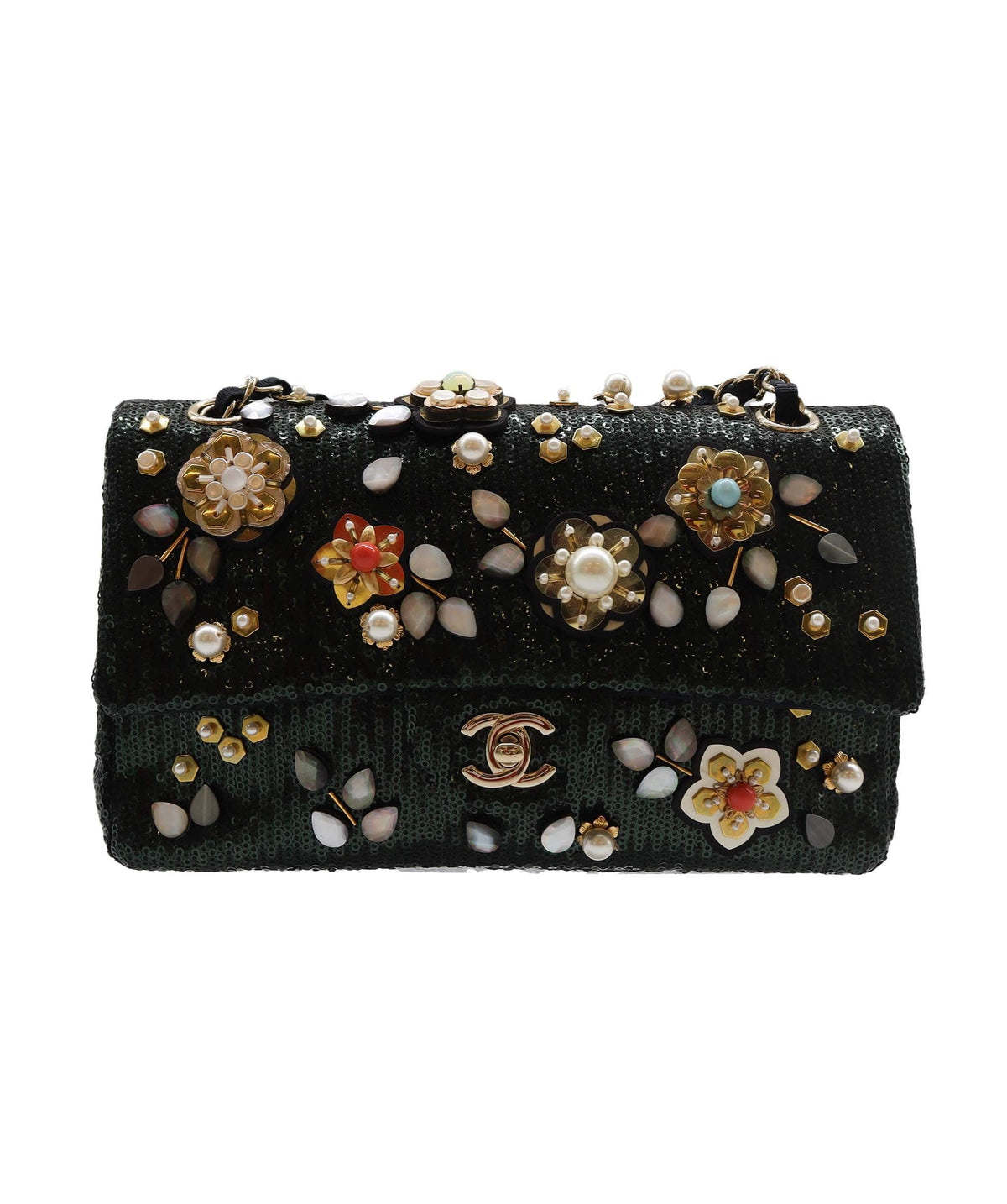 RTV Chanel Black and Green Embellished Classic Flap - DXBS2776