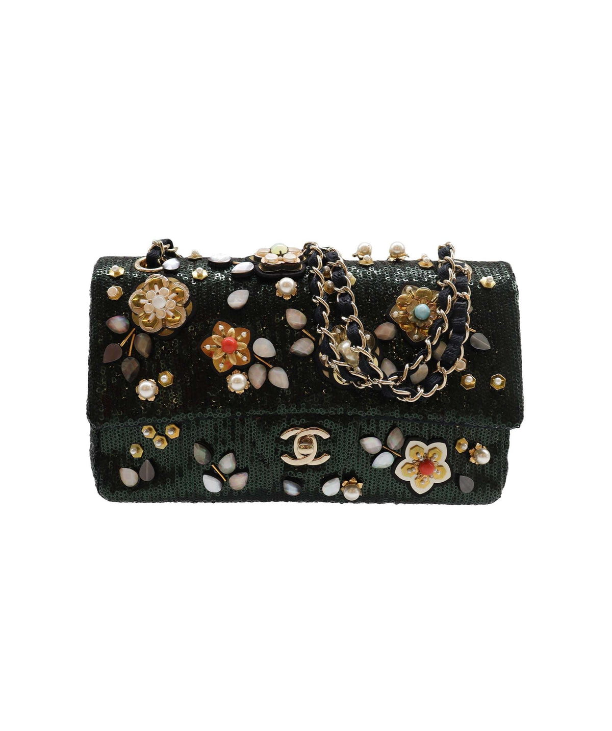RTV Chanel Black and Green Embellished Classic Flap - DXBS2776