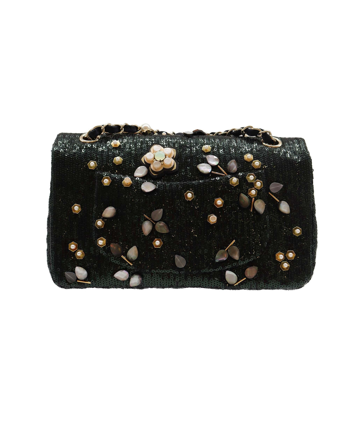 RTV Chanel Black and Green Embellished Classic Flap - DXBS2776