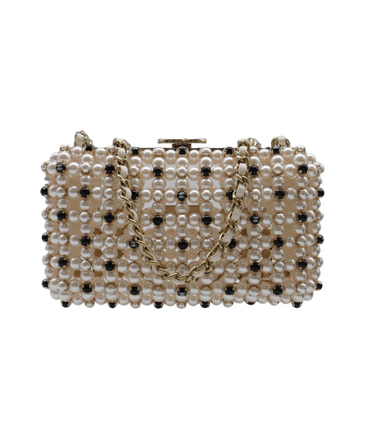 Chanel Caged Pearl Minaudiere Black White - DXBS2525