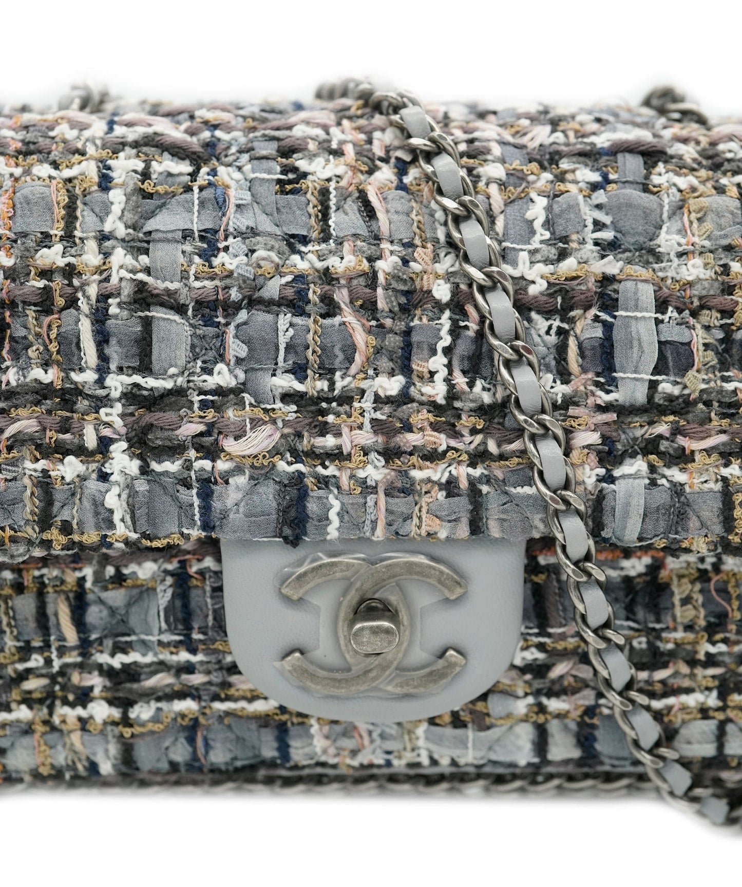 Chanel Grey Tweed River of Pearls Mini Flap Crossbody Bag ABC1027
