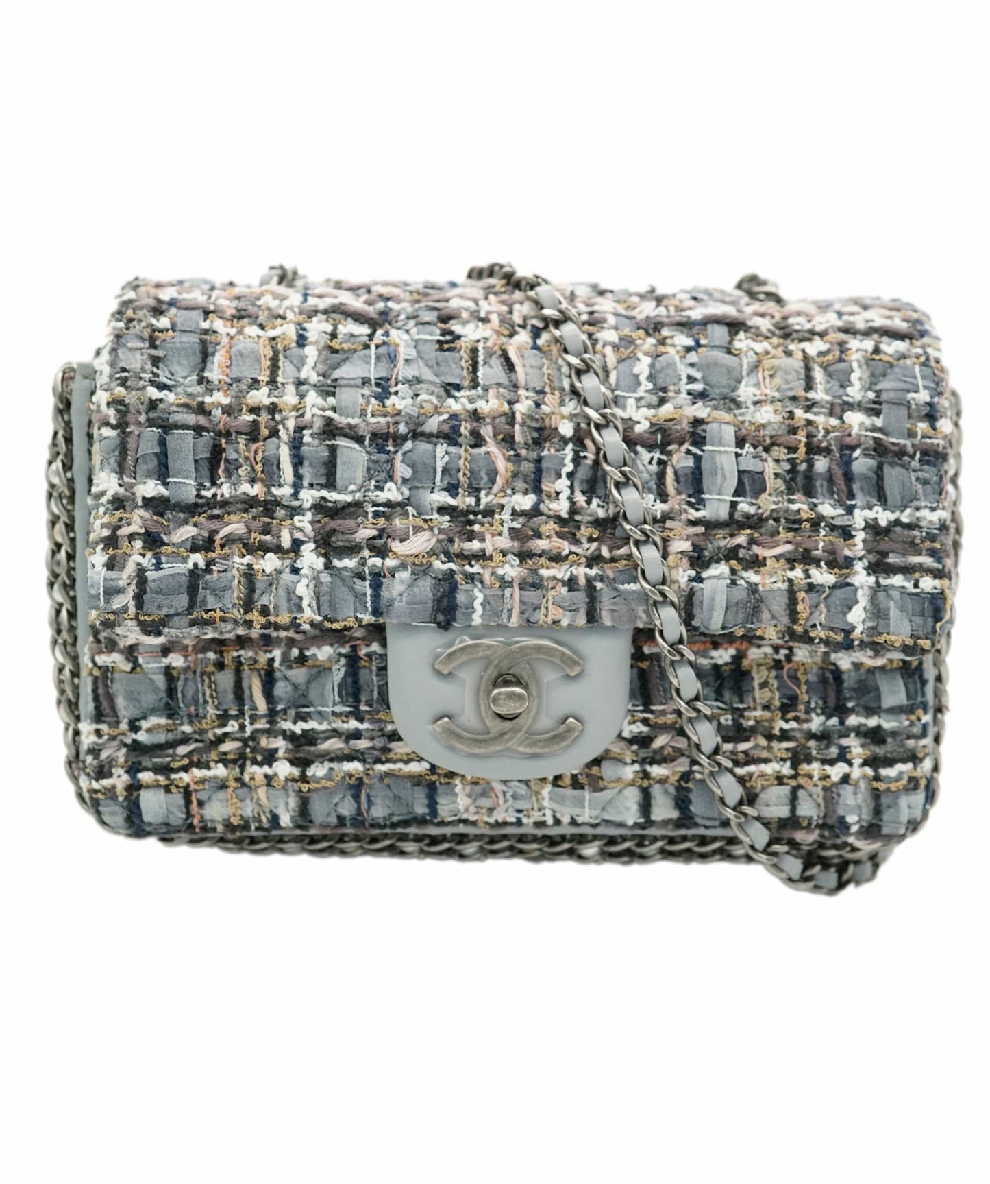Chanel Grey Tweed River of Pearls Mini Flap Crossbody Bag ABC1027