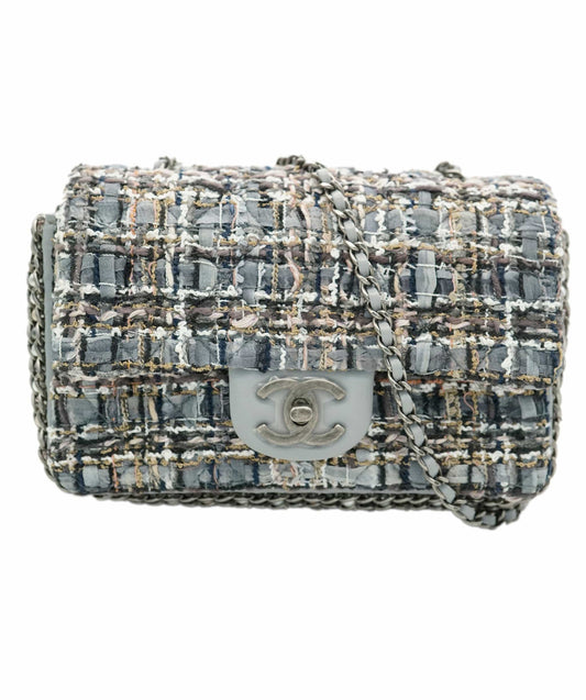 Chanel Grey Tweed River of Pearls Mini Flap Crossbody Bag ABC1027