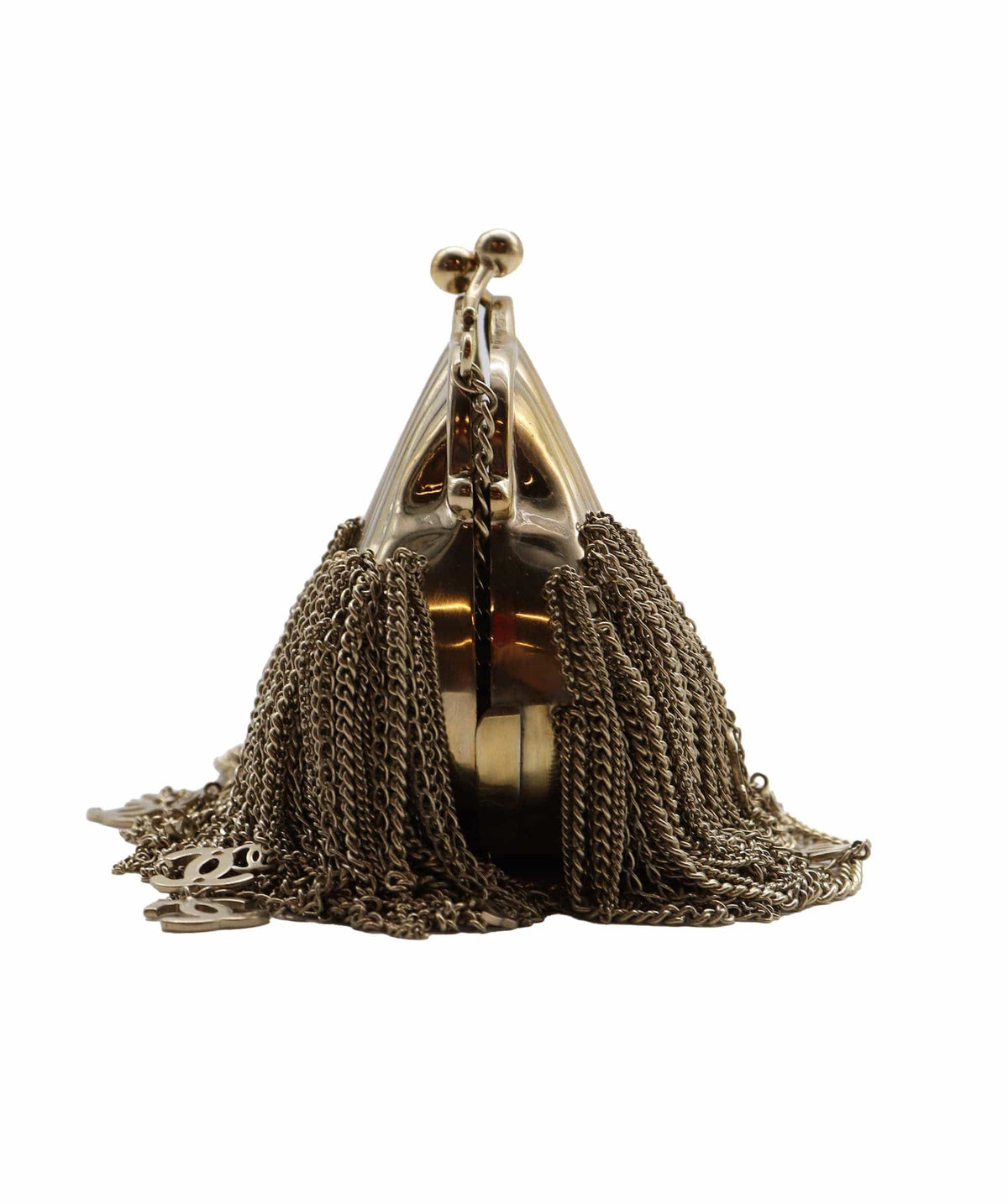 Chanel metal chain fringe seashell kiss lock clutch - DXBS2780