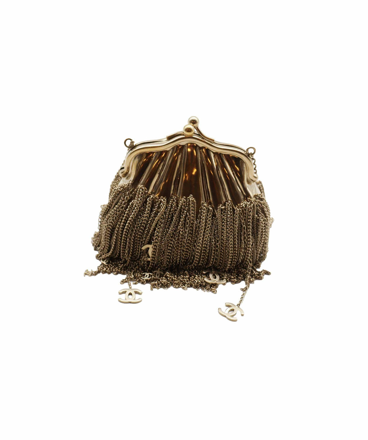 Chanel metal chain fringe seashell kiss lock clutch - DXBS2780