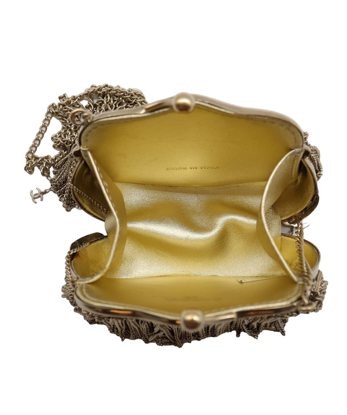 Chanel metal chain fringe seashell kiss lock clutch - DXBS2780