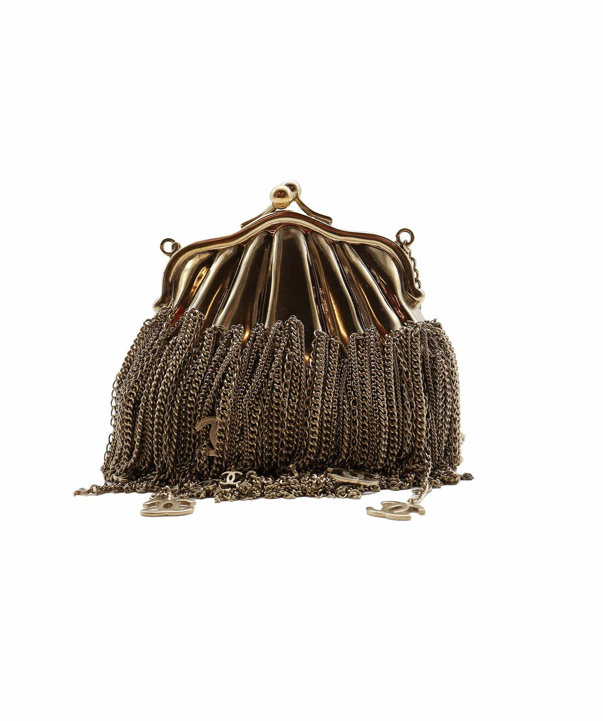 Chanel metal chain fringe seashell kiss lock clutch - DXBS2780