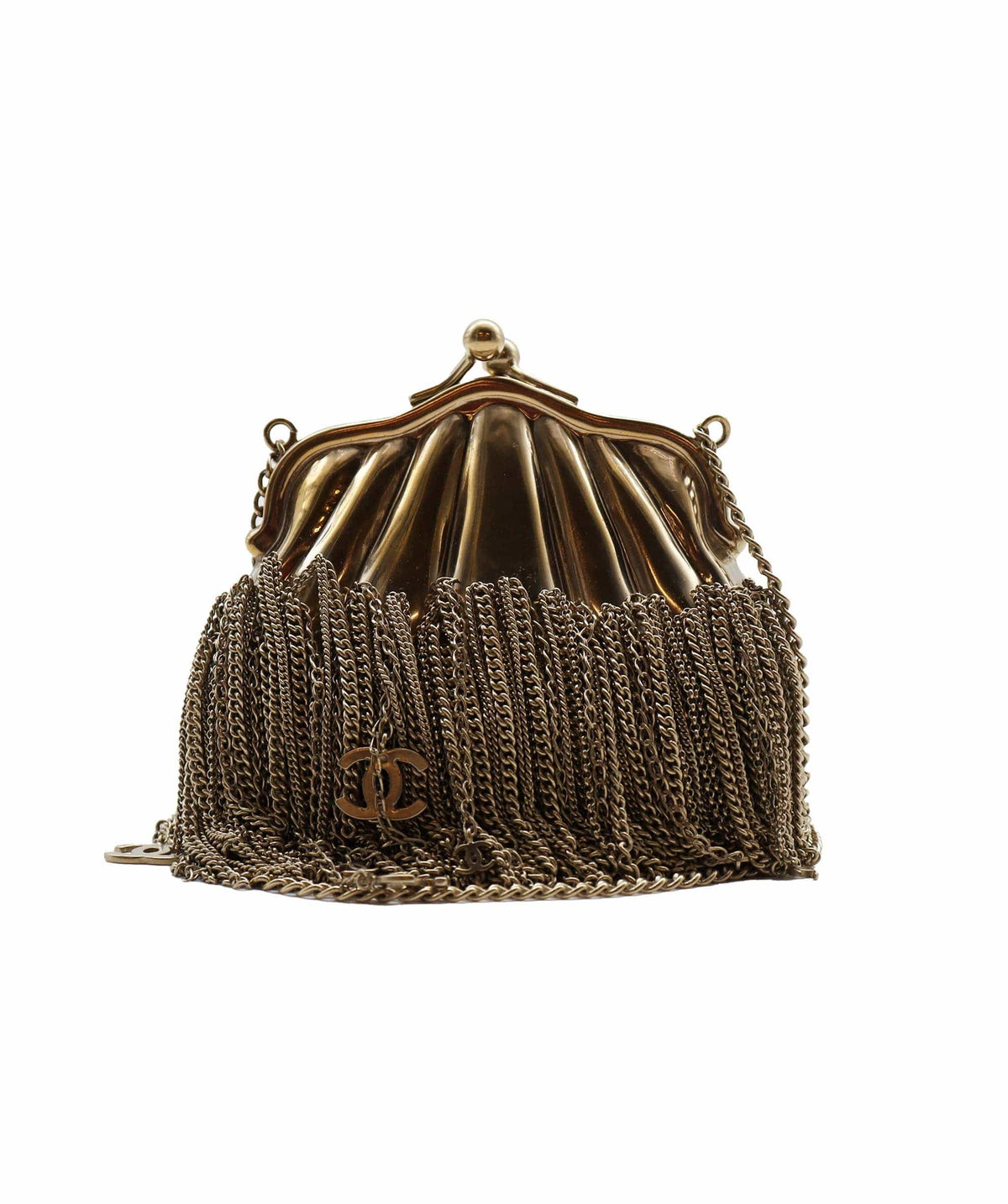 Chanel metal chain fringe seashell kiss lock clutch - DXBS2780