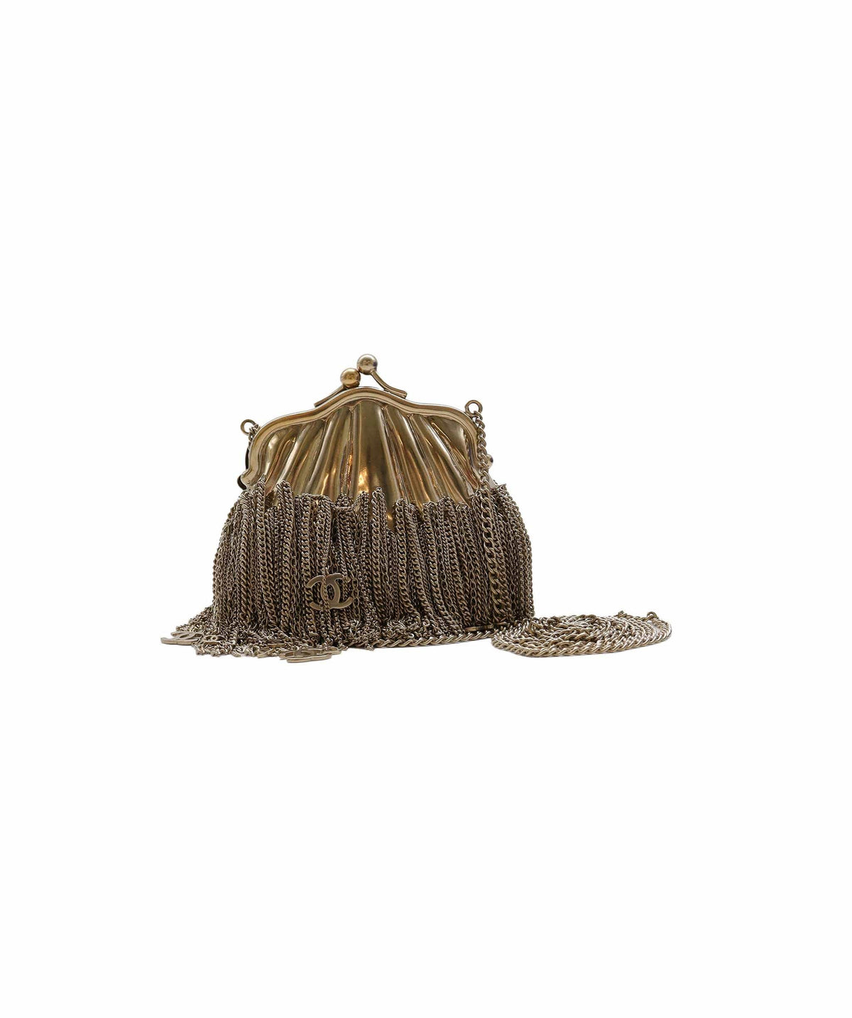 Chanel metal chain fringe seashell kiss lock clutch - DXBS2780