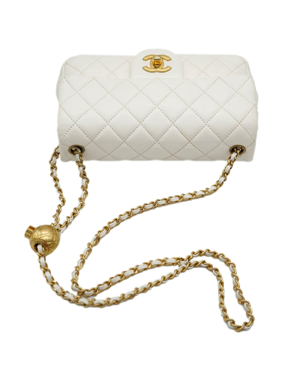 Chanel Mini Rectangle Flap White Lambskin Pearl Crush Matte GHW #31 DXBA0100