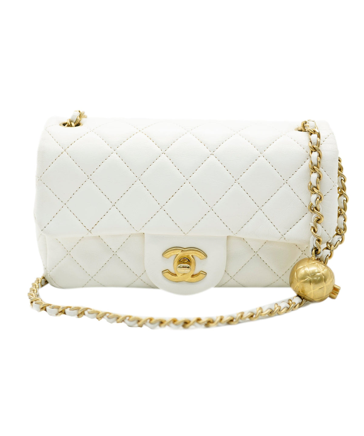 Chanel Mini Rectangle Flap White Lambskin Pearl Crush Matte GHW #31 DXBA0100