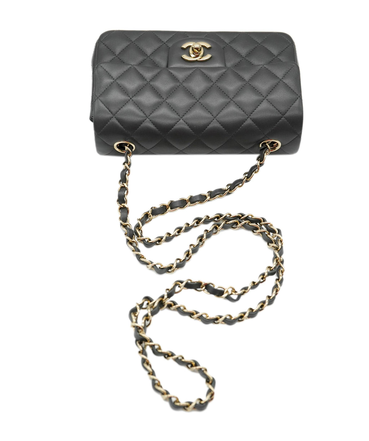 Chanel mini rectangle in dark grey champagne gold hardware AGL2555