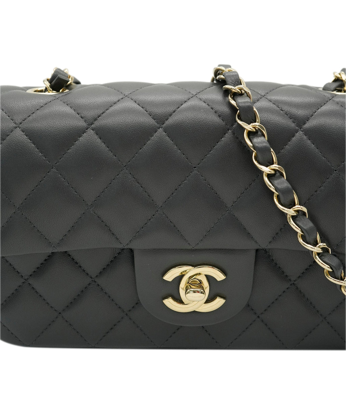 Chanel mini rectangle in dark grey champagne gold hardware AGL2555