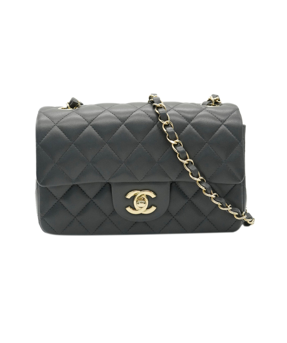 Chanel mini rectangle in dark grey champagne gold hardware AGL2555