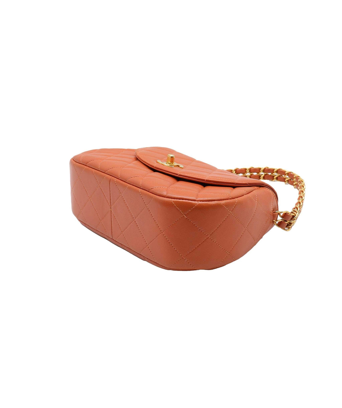 Chanel Orange Lambskin Rounded CC Double Chain Top Handle Bag GHW 48277 DXBK0353