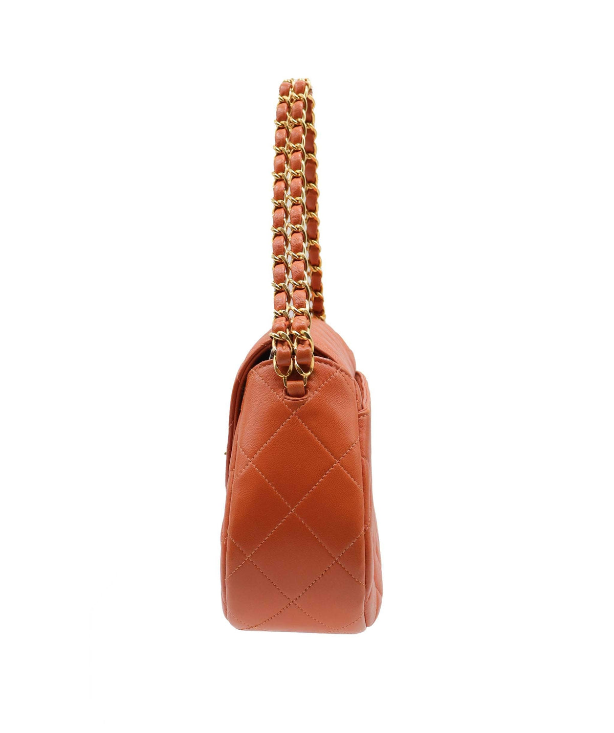 Chanel Orange Lambskin Rounded CC Double Chain Top Handle Bag GHW 48277 DXBK0353