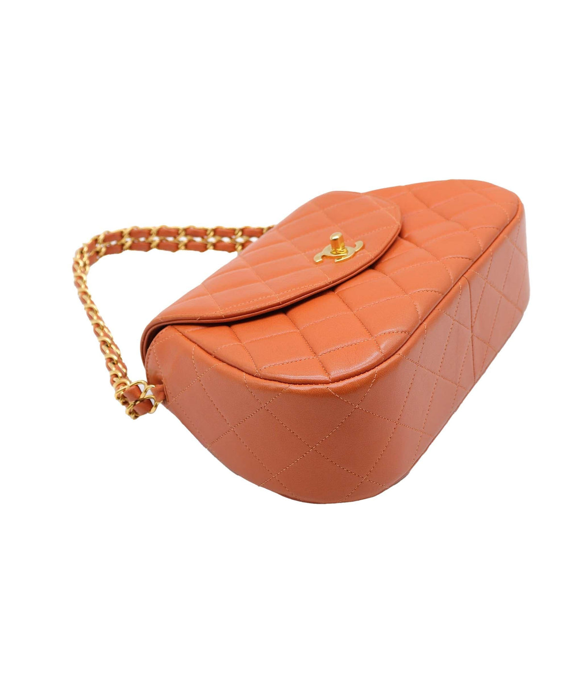 Chanel Orange Lambskin Rounded CC Double Chain Top Handle Bag GHW 48277 DXBK0353