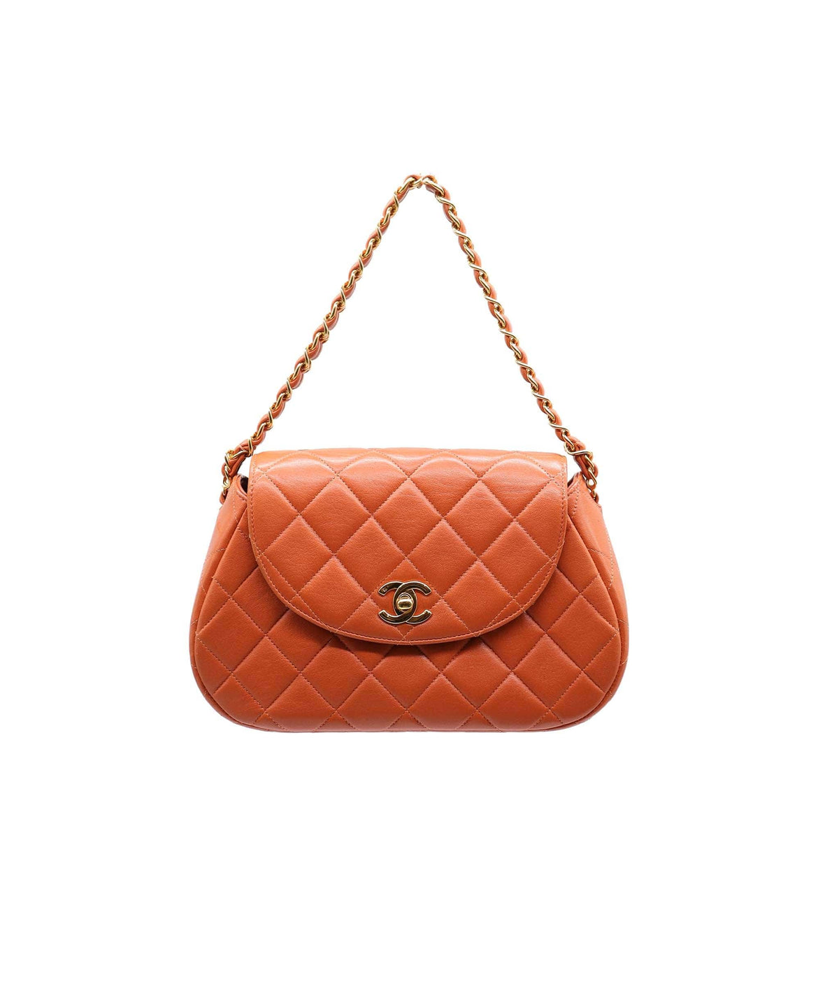Chanel Orange Lambskin Rounded CC Double Chain Top Handle Bag GHW 48277 DXBK0353