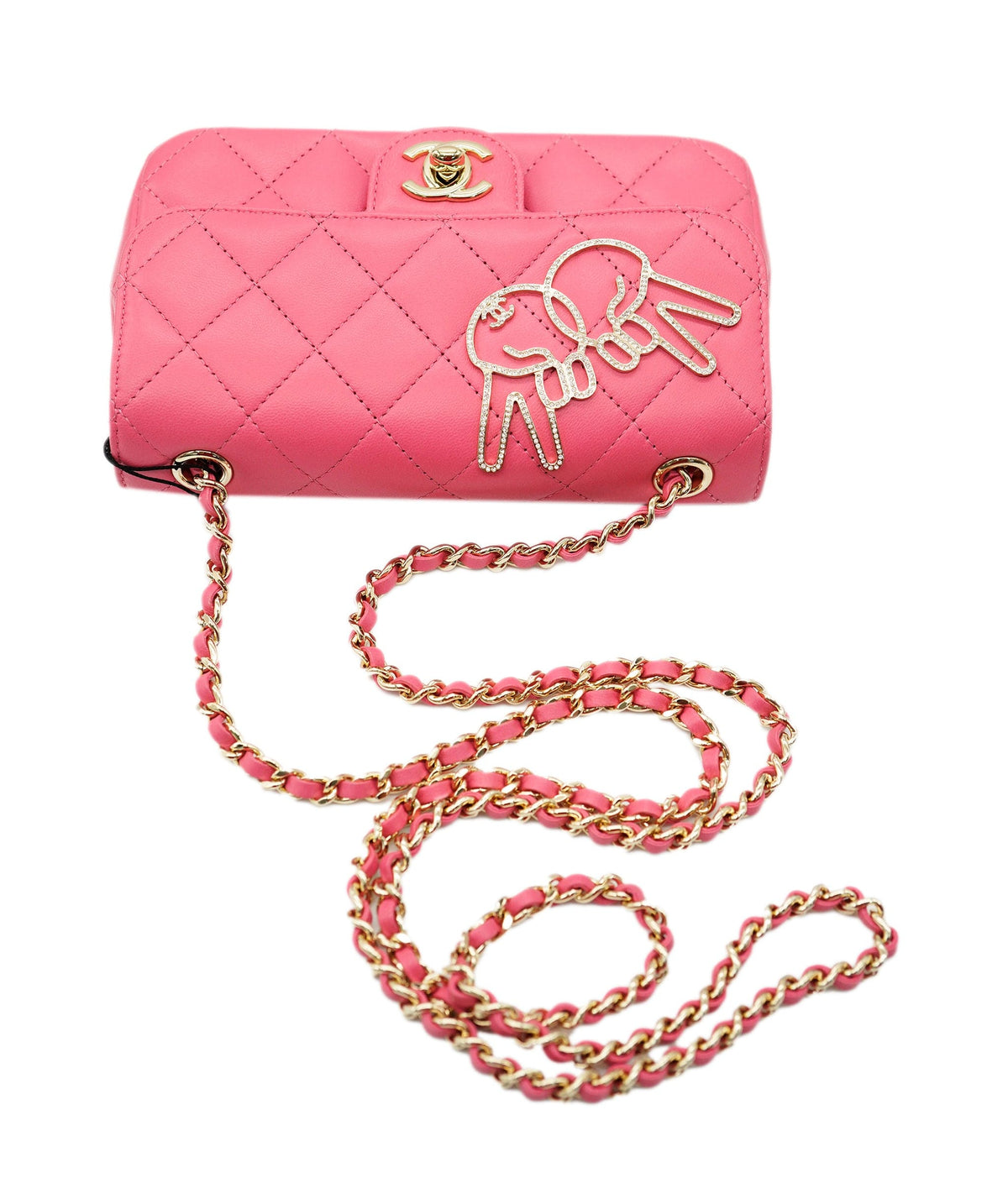 Chanel Pink Lambskin "V for Victory" Crystal Embellished Extra Mini Rectangle Flap ALC2052