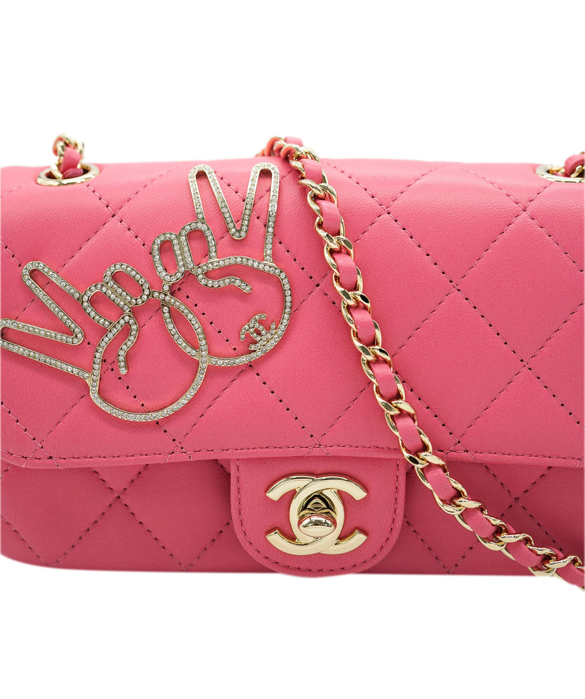Chanel Pink Lambskin "V for Victory" Crystal Embellished Extra Mini Rectangle Flap ALC2052