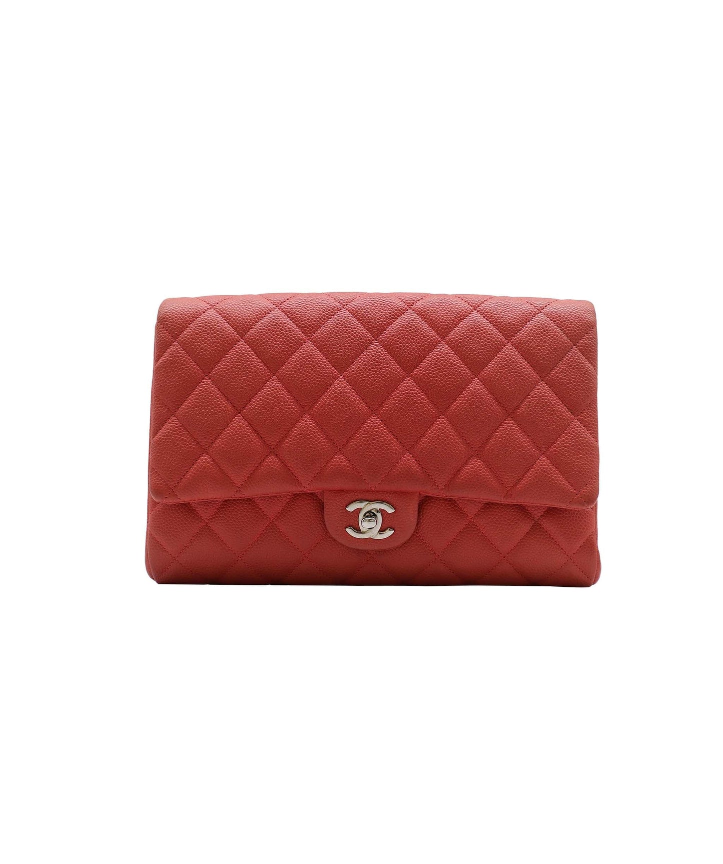 Chanel Shoulder Clutch Red Caviar SHW #18  SKC1912