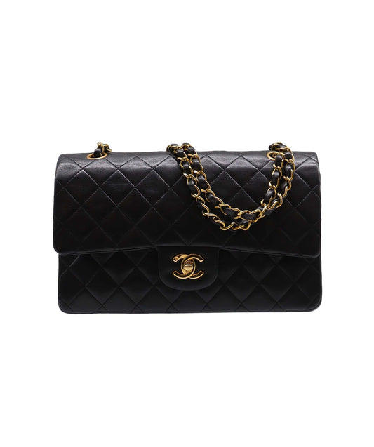CHANEL VINTAGE CLASSIC FLAP MEDIUM CHAIN SHOULDER BAG BLACK LAMB SKIN 90258890 DXBS2878