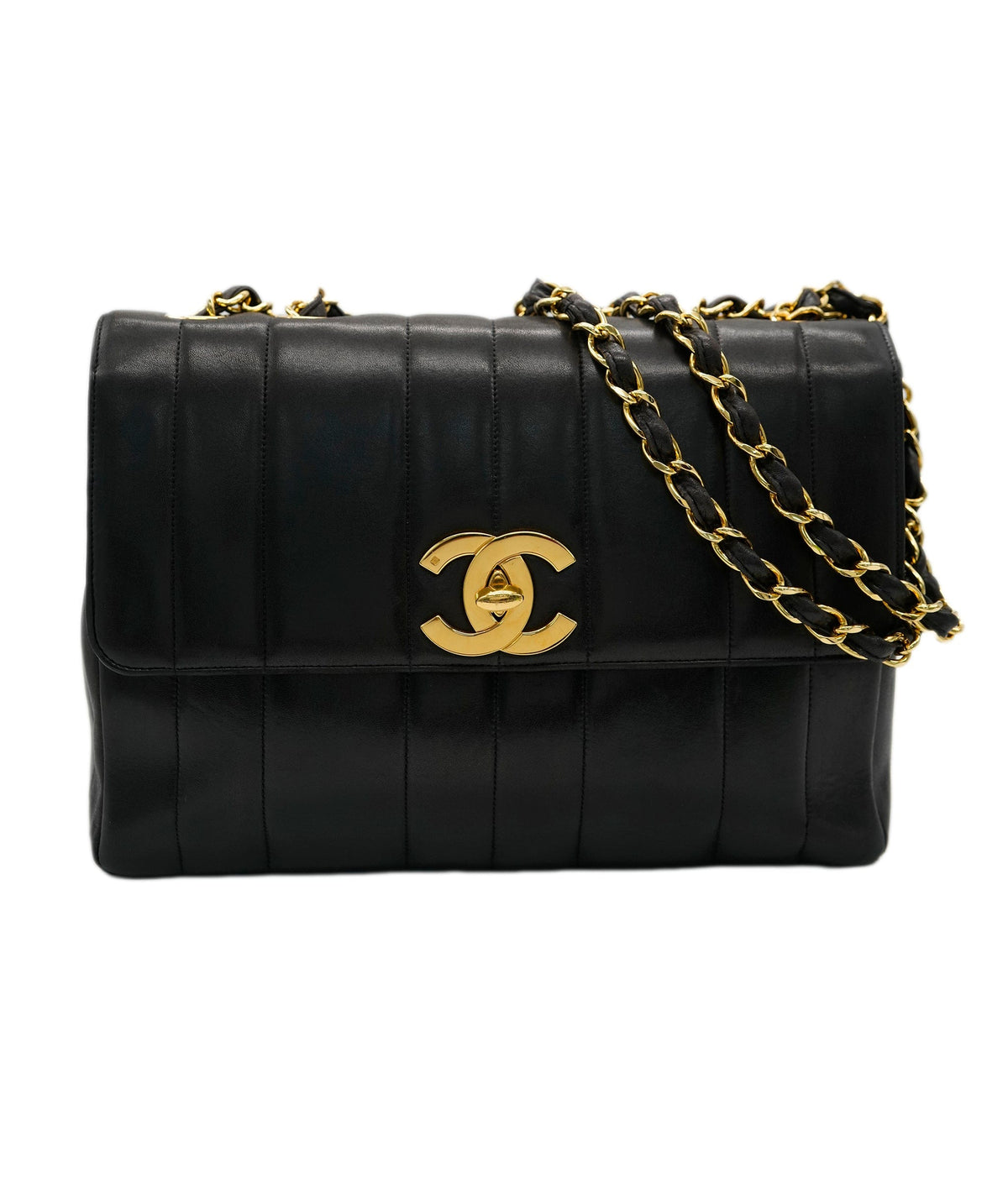 Chanel Vintage Mademoiselle XL CC Flap Black Lambskin GHW #03 DXBA0099