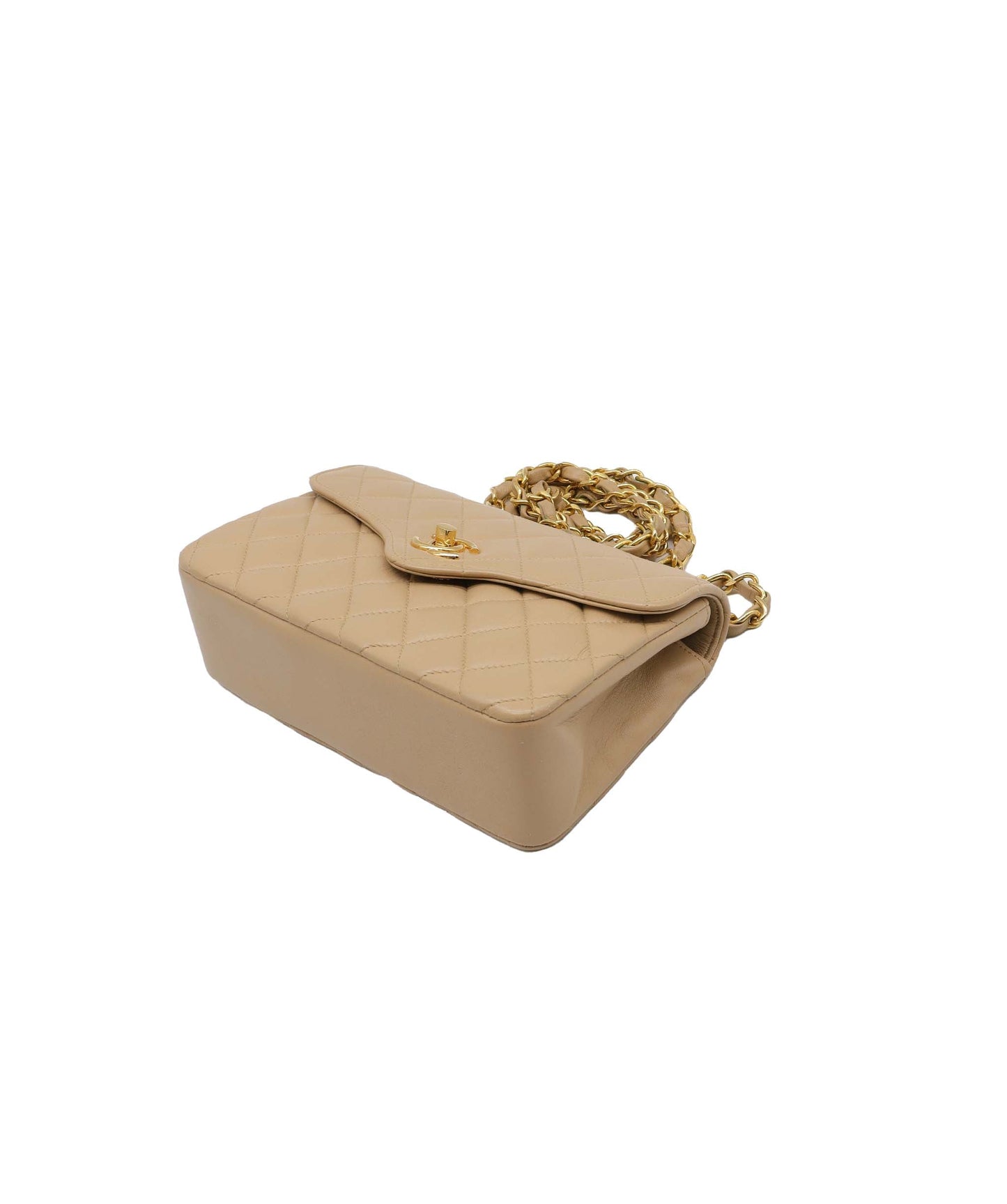 CHANEL VINTAGE MATELASSE CHAIN SHOULDER BAG BEIGE LAMB SKIN 	 DXBS3087