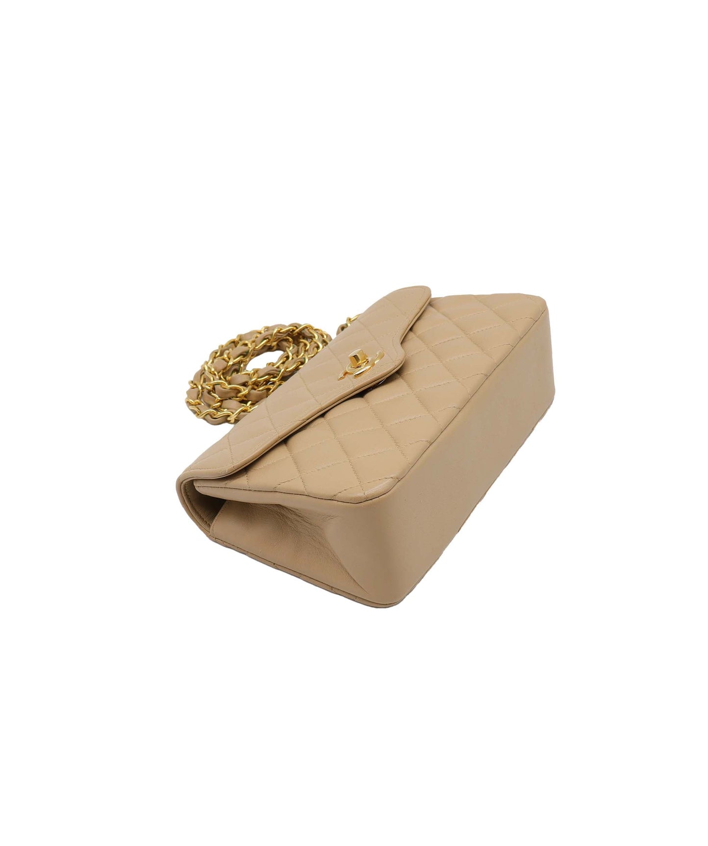 CHANEL VINTAGE MATELASSE CHAIN SHOULDER BAG BEIGE LAMB SKIN 	 DXBS3087