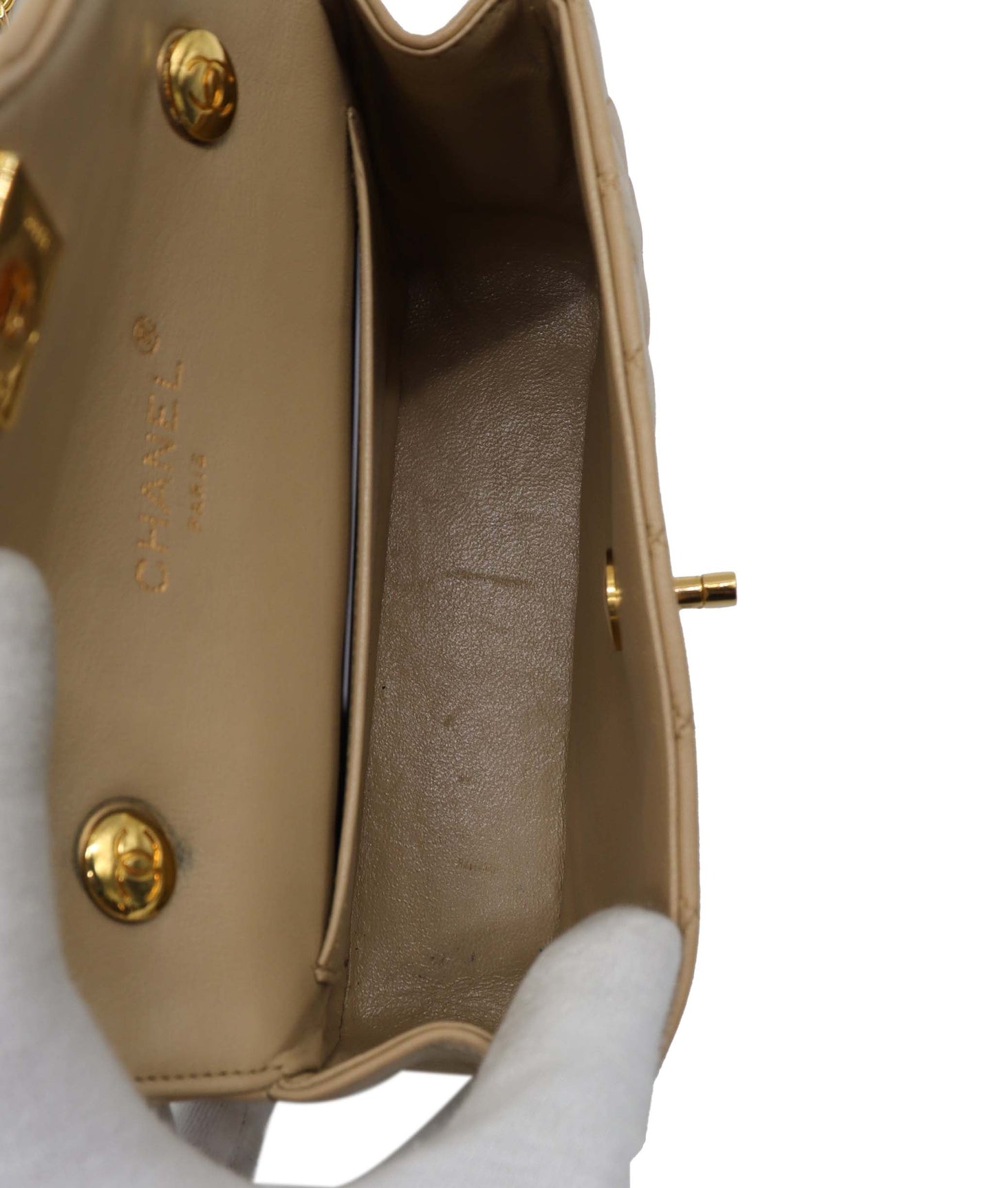 CHANEL VINTAGE MATELASSE CHAIN SHOULDER BAG BEIGE LAMB SKIN 	 DXBS3087