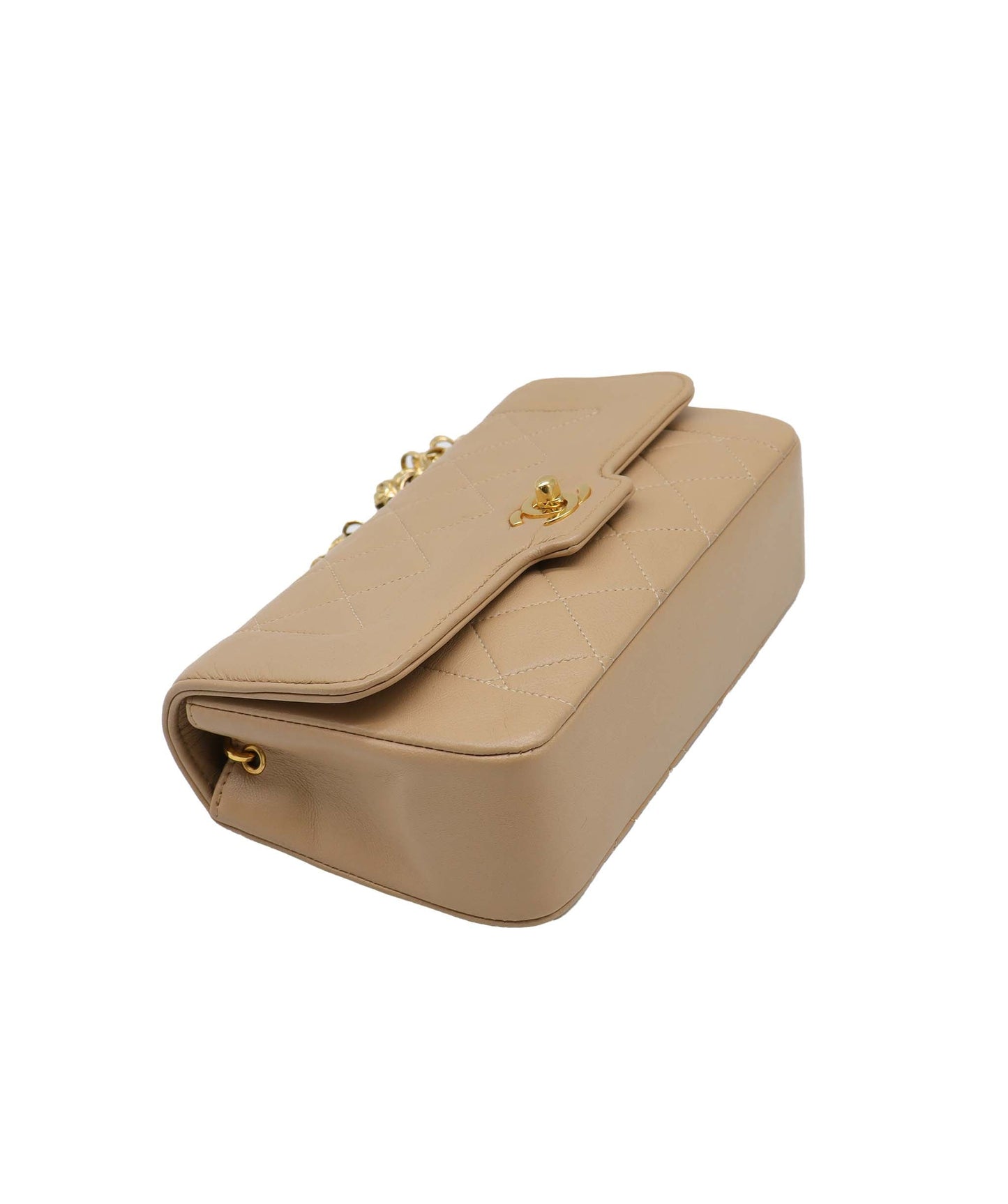 CHANEL VINTAGE MINI BIJOU CHAIN SHOULDER BAG BEIGE LAMB SKIN 90199509 DXBS3086