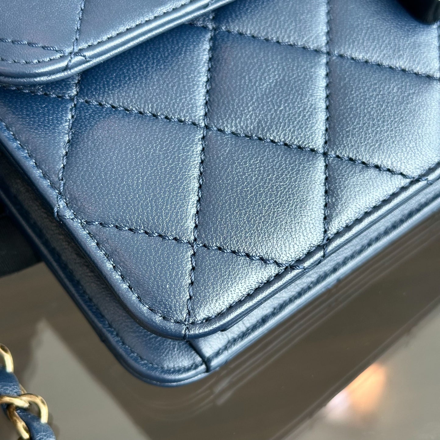 Beauty Lock Flap Quilted Dark Blue Shoulder Bag No 22