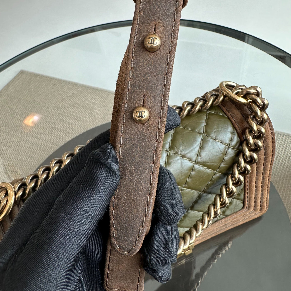 Boy Calfskin Old Medium 25CM Limited Edition Leboy Green Brown No 18