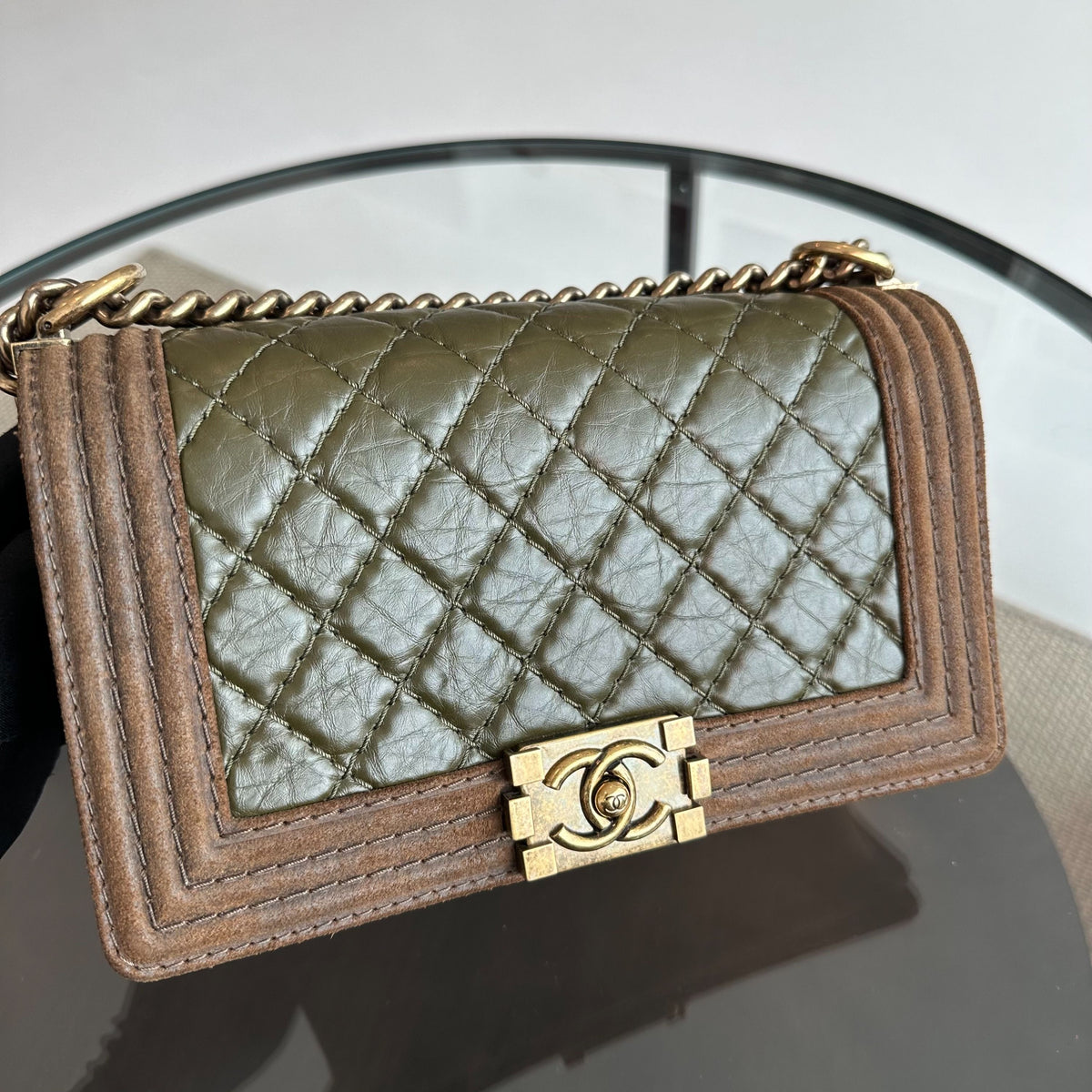 Boy Calfskin Old Medium 25CM Limited Edition Leboy Green Brown No 18