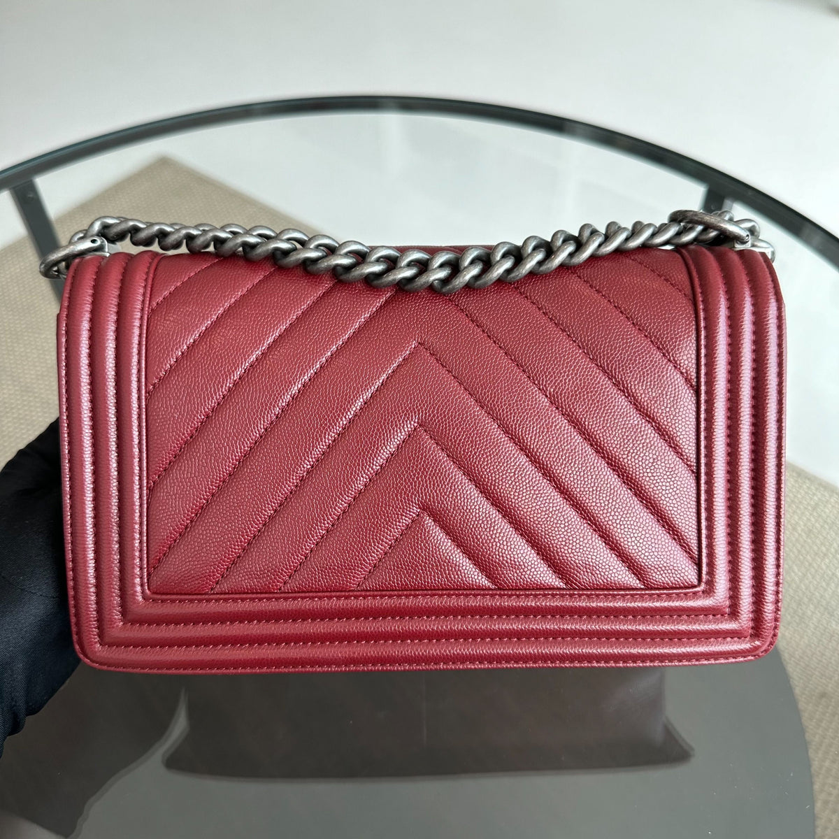 Boy Caviar Chevron Old Medium 25CM Leboy Burgundy RSHW No 24