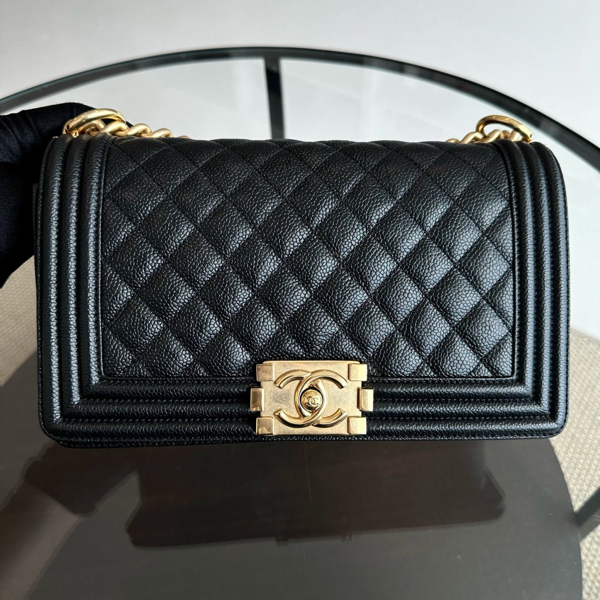 Boy Caviar Old Medium 25CM Quilted Black Leboy GHW No 23