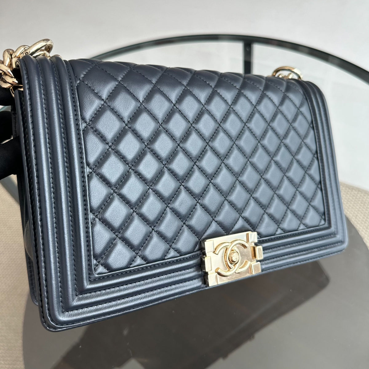 Boy Lambskin New Medium 28CM Dark Blue GHW No 25