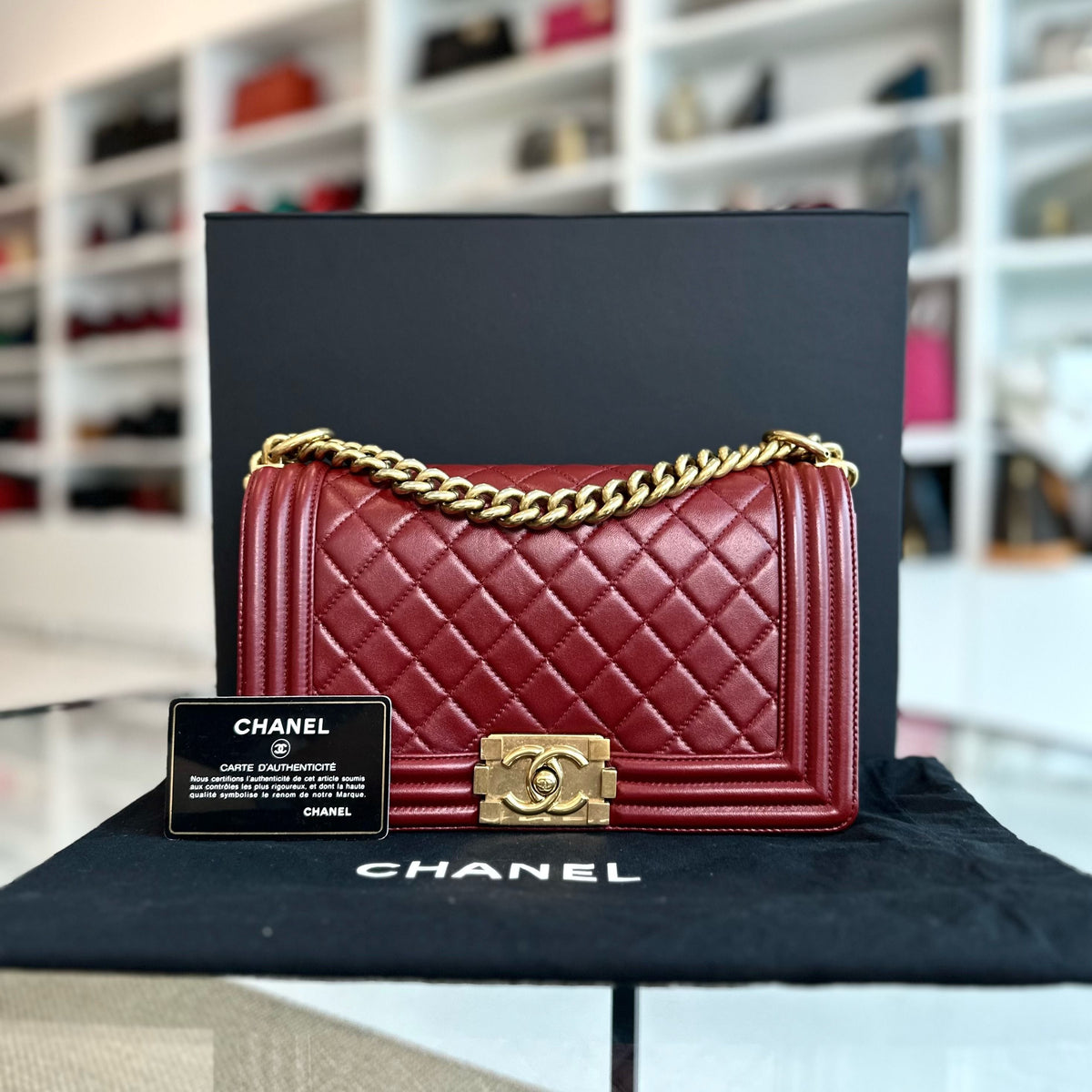 Boy Lambskin Old Medium 25CM Burgundy GHW No 21