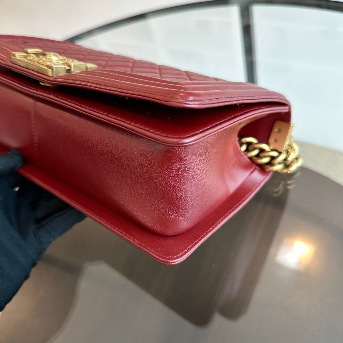 Boy Lambskin Old Medium 25CM Burgundy GHW No 21